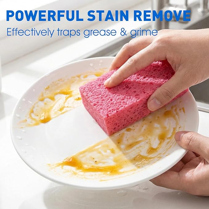 24 Pack Compressed Cellulose Sponge, Non Scratch Kitchen Sponges for Dish Cleaning, Multipurpose Household Cleaning Sponge for Kitchens, Bathrooms, Cars