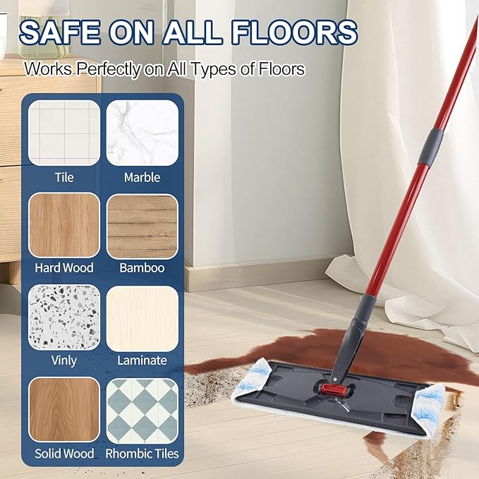 H2prO Mop Pads Replacements Compatible with Flat Mop System, Replace Mop Heads for Mop, Machine Washable Reusable Microfiber Pad Refills for Floor Cleaning (6 Pack)