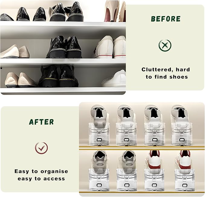 FENRUNXU Shoe Slots Organizer for Closet,36 Pack Shoe Stacker Shoes Rack Organizer for Closet Space Saver Storage Shoe Holder Organization(Transparent)