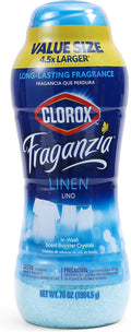 Clorox Fraganzia Laundry Scent Booster Crystals, In-Wash Fragrance Beads for Fresh-Smelling Clothes & Linens, Safe for All Fabrics & Colors, Easy-Pour Bottle, Linen Scent, 70 Oz