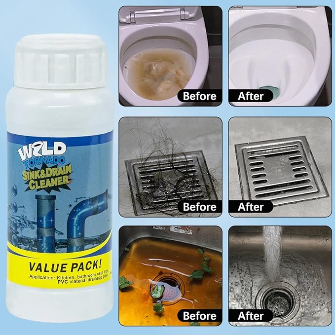 4Pcs Wild Tornado Pipe Dredge, Powerful Sink and Drain Cleaner Powder, Quick Foaming Drain Cleaner for Kitchen, Bathroom & Toilet Pipes