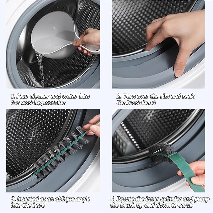3 Pack Washing Machine Cleaning Brush, Crevice Brush & Drum Washing Machine Cleaner - Long Coil Brushes with Stiff Bristles (3Pcs Green)