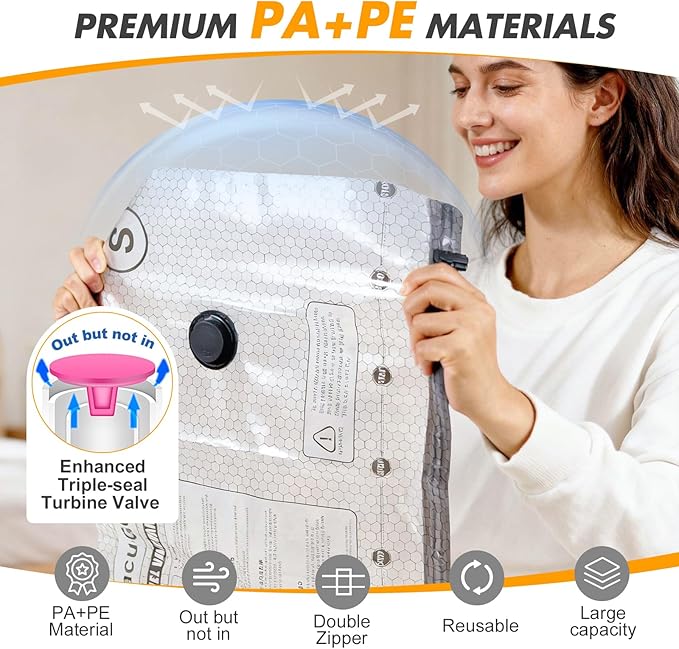 Travel Vacuum Storage Bags with Pump, Carry-on Luggage Compression Bags + Portable Electric Pump, 80% Space Saver for Clothes, Vacuum Seal Bags for Clothing Packing Travel, Pack of 18
