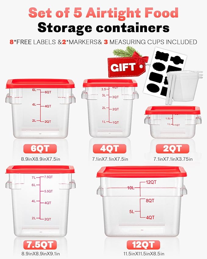 12 Quarts Sous Vide Container: 8 PCS Commercial Food Storage Containers with Lids - Clear Food Container with Scales Handles for Home Restaurant Kitchen Storage Pizza Bread N2