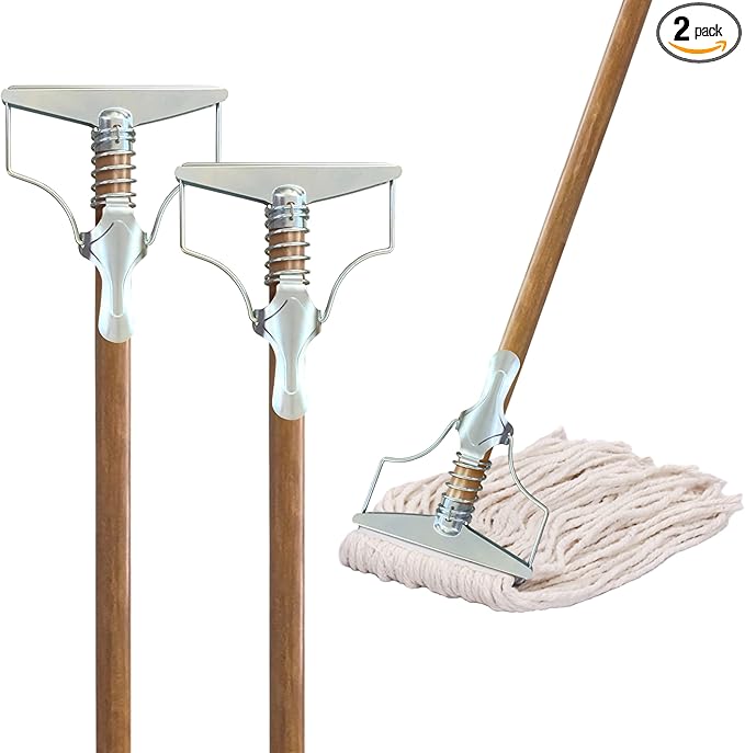 59" Mop Spring Commercial Grade Mop Handle Pack of 2 Industrial Strength Wooden Handle Wet Mops for Floor Cleaning Heavy Duty (Mop Heads Not Included)