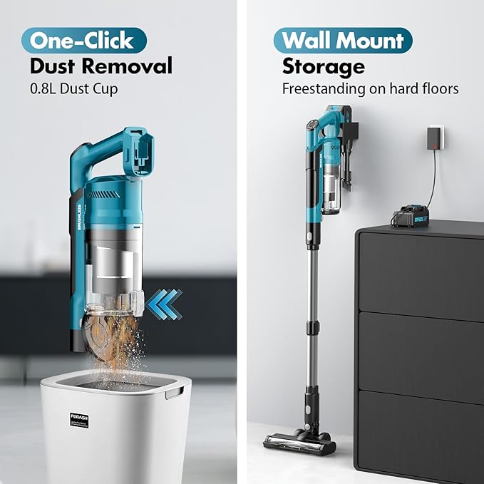 700W Cordless Vacuum Cleaners for Home with 2*Battery 8000mAh, 60kPa Brushless Rechargeable Stick Vacuum with 3 Mode, 6 In 1 Portable Handheld Cordless Vacuum for Pet Hair /Hardwood Floor/Carpet /Dorm