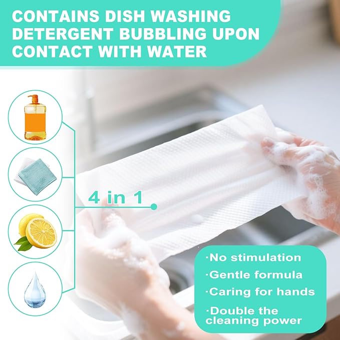 twoworld Disposable Dish Cleaning Wipes,Dish Wipes for Washing Dishes No Water for Camping Travel Kitchen Outdoor(pack of 100)