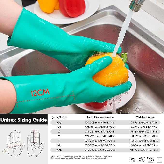 Vgo... 10-Pairs Reusable Household Gloves, Rubber Dishwashing gloves, Extra Thickness, Long Sleeves, Kitchen Cleaning, Working, Painting, Gardening, Pet Care (Size S, Green, HH4601)