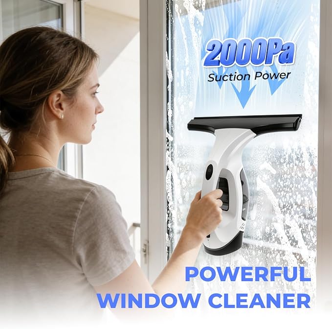 Plubedo Window Vacuum Squeegee Cordless Electric Window Cleaner Tool 11 inches Window Cleaning Kit Shower Squeegee for Shower Doors, Mirrors, Car Windshields and Tiles