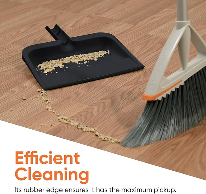 Superio Clip-On Dustpan with Rubber Lip - 10-inch Wide Durable Plastic Dust Pan with Comfort Grip Handle, 2-Pack (Black)