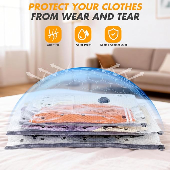 Travel Vacuum Storage Bags with Pump, Carry-on Luggage Compression Bags + Portable Electric Pump, 80% Space Saver for Clothes, Vacuum Seal Bags for Clothing Packing Travel, Pack of 12