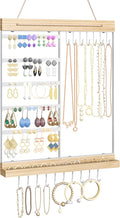 Feyejade Hanging Jewelry Organizer and Storage, 5-Tier White Earring Necklace Holder Jewelry Display Organizer Stand Rack, Wall Mounted for Earrings Necklaces Bracelets and Rings, White