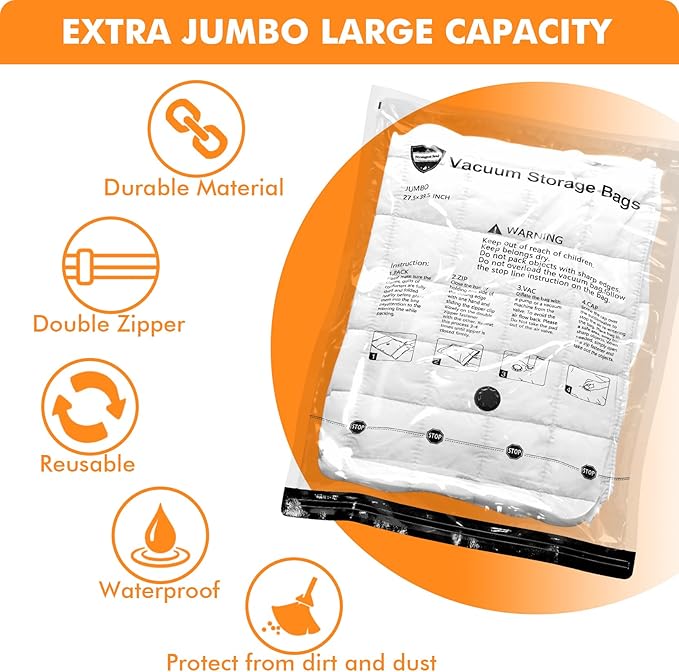 GONGSHI Vacuum Seal Bags for Clothing Travel & Home Storage, Travel Vacuum Bags with Pump,Space Saver for Blankets, Comforters, Pillows, Clothes,24 Combo with Electric Pump