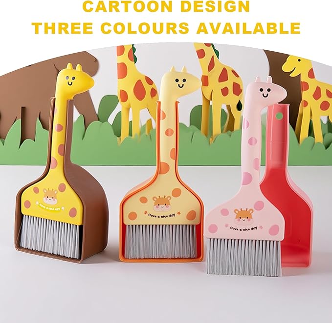 Mini Broom and Dustpan Set Cartoon Small Broom with Dustpan Combo Set Cute Cleaning Kit for Home Office Floor (Brown)