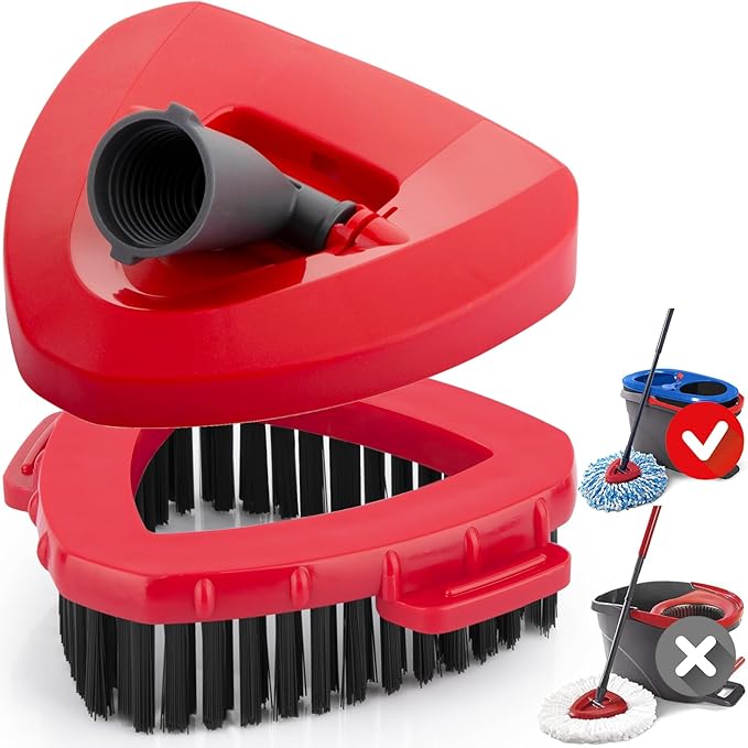 Scrubber and Mop Base Compatible with O Cedar RinseClean 2 Tank System, Spin Mop Scrub Brush Head Replacement, Hard Bristle Cleaning Brush, 1 Mop Base and 1 Scrub Brush, Not Fit EasyWring 1 Tank