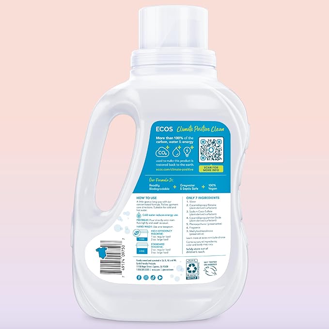 ECOS Laundry Detergent Liquid, 100 Loads - Dermatologist Tested Laundry Soap - Hypoallergenic, EPA Safer Choice Certified, Plant-Powered - Magnolia Lily, 50 Fl Oz (Pack of 2)