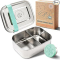 Everusely - Bento Box - Green, 27oz / 0.8 L - Stainless Steel Lunch Box with Leakproof Condiment Container - 3 Compartment Snack Organizer for On the Go Meals - Freezer & Dishwasher Safe