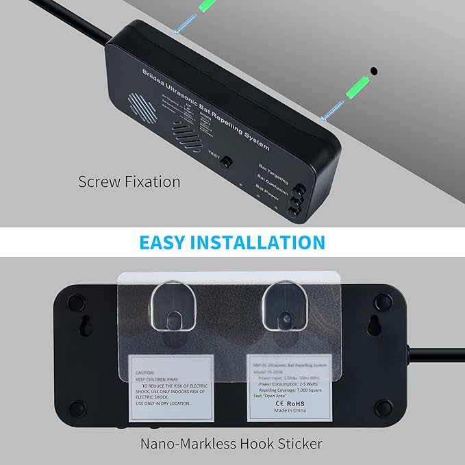 Ultrasonic Bat Removal, Briidea Bat Away System, Demands Bats to Flee, Human and Pet Safe
