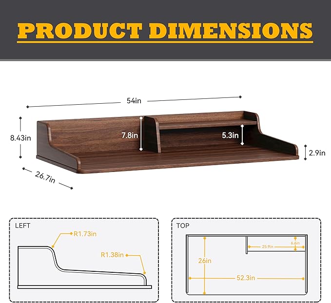 Washer Dryer Countertop, Laundry Wood 2 Tier Shelves Topper with Edge, 54" W x 26.7" D Cover Guard Organizer for Washer and Dryer Laundry Hamper Counter Storage Organization Brown Wood