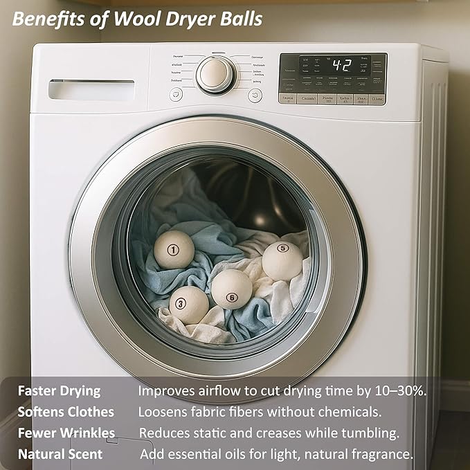 Wool Dryer Balls Laundry, XL(2.7") 4 Pack, Premium Fabric Softener Ball, Reusable, Anti Static, Chemical Free Natural Wool Balls for Dryer, Laundry Dryer Balls – 100% New Zealand Wool