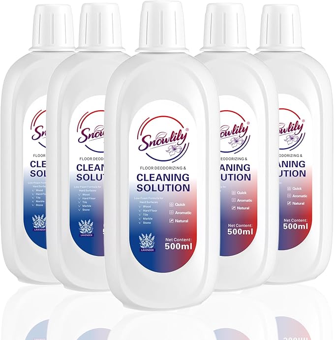 Snowlily Floor Cleaning Solution Compatible with iFLOOR & FLOOR ONE Series, Floor Cleaner for All Robot Vacuums and Wet-Dry Mops, 5 Bottle Floor Cleaner Refill, Lavender