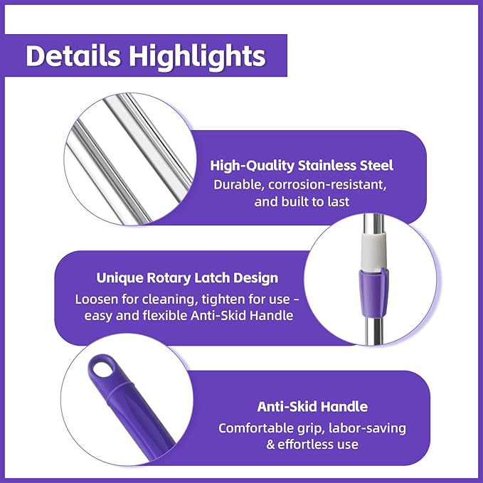 Spin Mop Replacement Handle 360 Degree Spin Mop Pole Handle Replacement Rotating Telescopic Stick for Mop Head, Ideal for Home and Household Cleaning