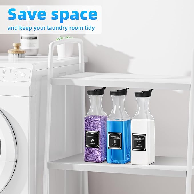 Laundry Detergent Dispenser,54oz Fabric Softener Dispenser,Plastic Liquid Laundry Detergent Container,Laundry Detergent Organizer for Laundry Room Organization with 4 Labels,3 Pack,Black