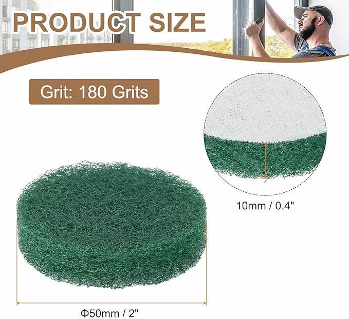 HARFINGTON 24pcs Scrubber Scouring Pads 180 Grits 2 Inch Drill Power Brush Hoop and Loop Surface Conditioning Disc Drill Scuffing Disc Scrub Pads for Home Kitchen Cleaning, Green