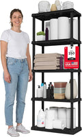 IRIS USA 5-Shelf Light Duty Plastic Storage Shelves, 250lb Capacity, 64" H x 24" W x 12" D, Medium Modular Shelving Unit Storage Organizer for Bathroom, Laundry, Garage & Home, Storage Rack - Black