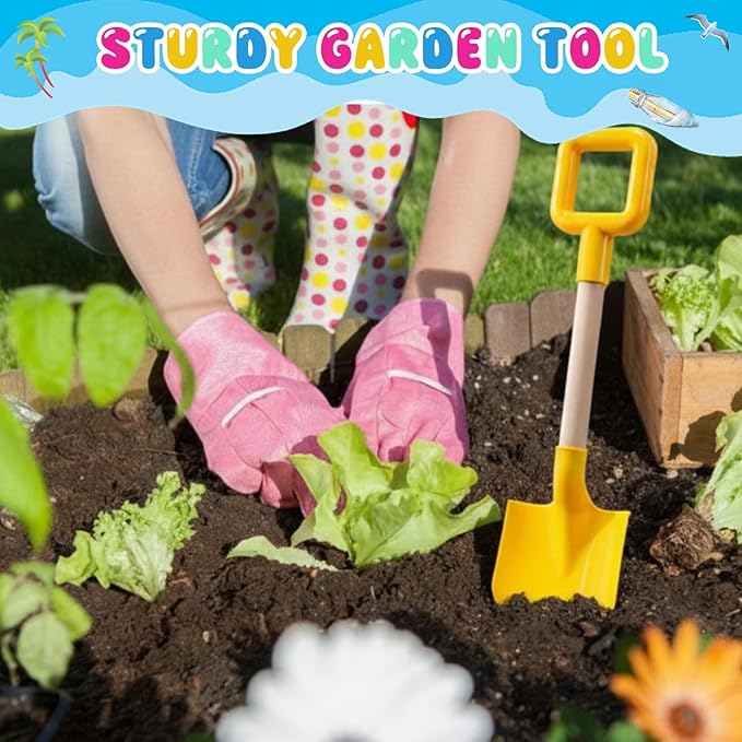Honoson 12 Pack 16 Long Beach Spades Sand Shovels Toys Gardening Tools Sets Sandbox Sturdy Scoop Durable Wood Handle ABS Plastic Spade for Garden Sand Snow Backyard Summer Favors (Bright Color)