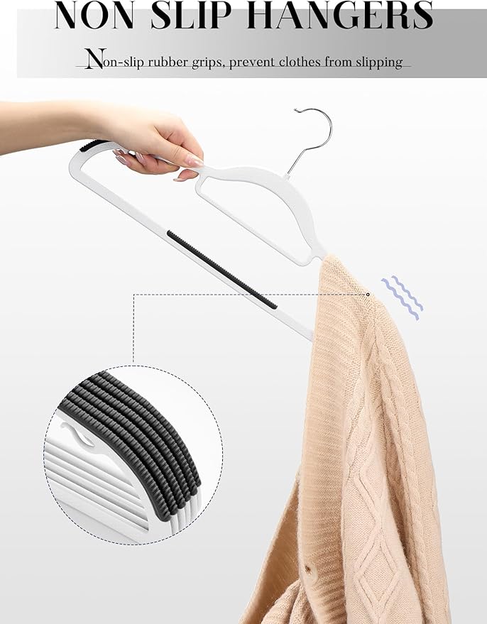 HOUSE DAY Quality Plastic Hangers 30 Pack, Non Slip Plastic Clothes Hangers White, Ultra Thin Hangers with 360° Swivel Hook, Heavy Duty Coat Hanger Space Saving, Ideal for Suits, Shirts, Pants