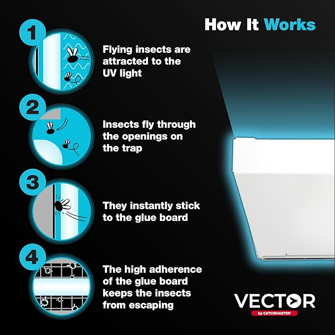 Catchmaster Vector Optima Light Trap, UV Light Fly Traps for Home, Gnat Traps for House Indoor, Shatterproof Bulbs, UV Lamp Insect Killer, Bug Catcher for Kitchen, Garage, & Warehouse - White