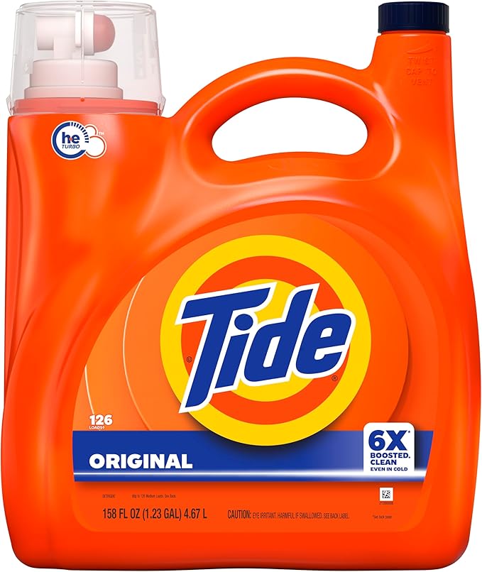 Tide Liquid Laundry Detergent, Original Scent, 126 Loads, 158 fl oz, Boosted Clean even in cold water, laundry soap, concentrated liquid detergent