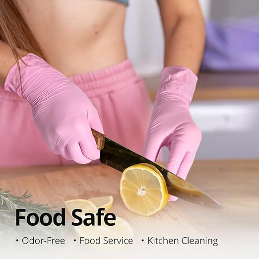 Pink Nitrile Gloves, 3-mil, Industrial Gloves Disposable Latex Free, for Cleaning & Esthetician, Rubber Powder-Free, 100-ct Box (Large)