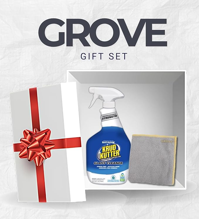 Krud Kutter Professional No Scent Glass Cleaner 32 oz Liquid Bundle with Microfiber Cloth – Streak-Free Window and Mirror Cleaner for Home, Auto, and Office Use – Gift Set (2 Items)