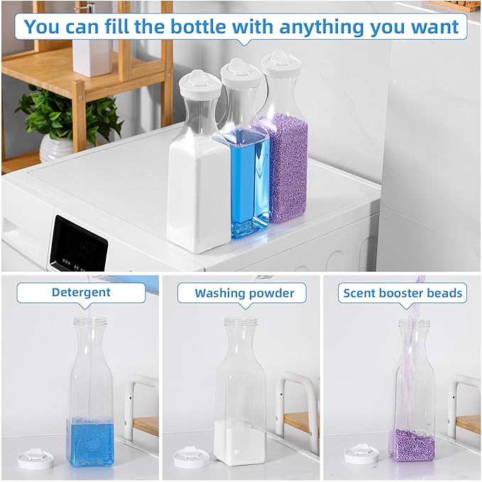 Laundry Detergent Dispenser,54oz Fabric Softener Dispenser,Plastic Liquid Laundry Detergent Container,Laundry Detergent Organizer for Laundry Room Organization with 4 Labels,3 Pack,White
