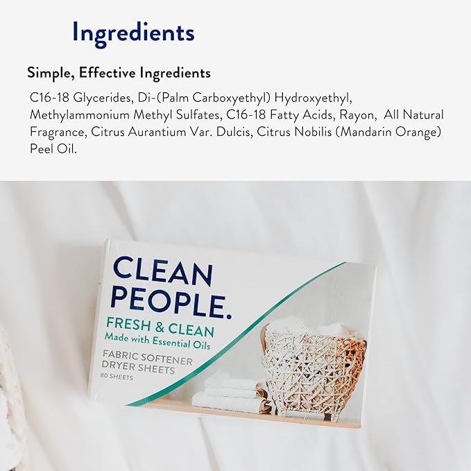 The Clean People Fabric Softener Sheets - Dryer Sheets - Softens & Removes Static Cling - Vegan Laundry Softener With Essential Oils - Fresh Scent, 120 Pack