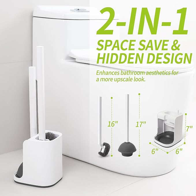 Toilet Brush and Plunger Set Hidden, S-Shaped Toilet Brush Plunger Combo, Perfect for Homes, Apartments & Bathrooms