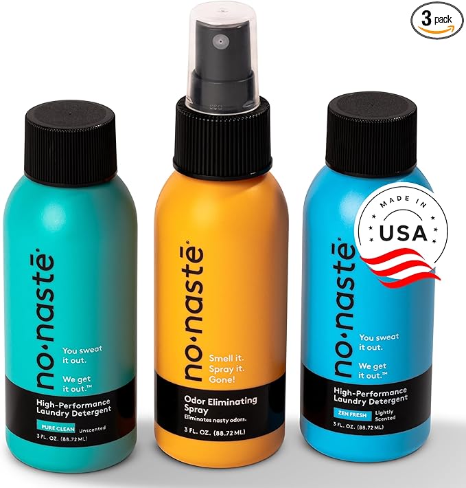 Nonaste Mini Travel Fresh Kit (3 Oz, Pack of 3) – TSA Approved Odor Eliminating Spray & Laundry Detergent Set Zen Fresh + Pure Clean – On-the-Go Odor Control for Travel, Gym & Outdoor Activities