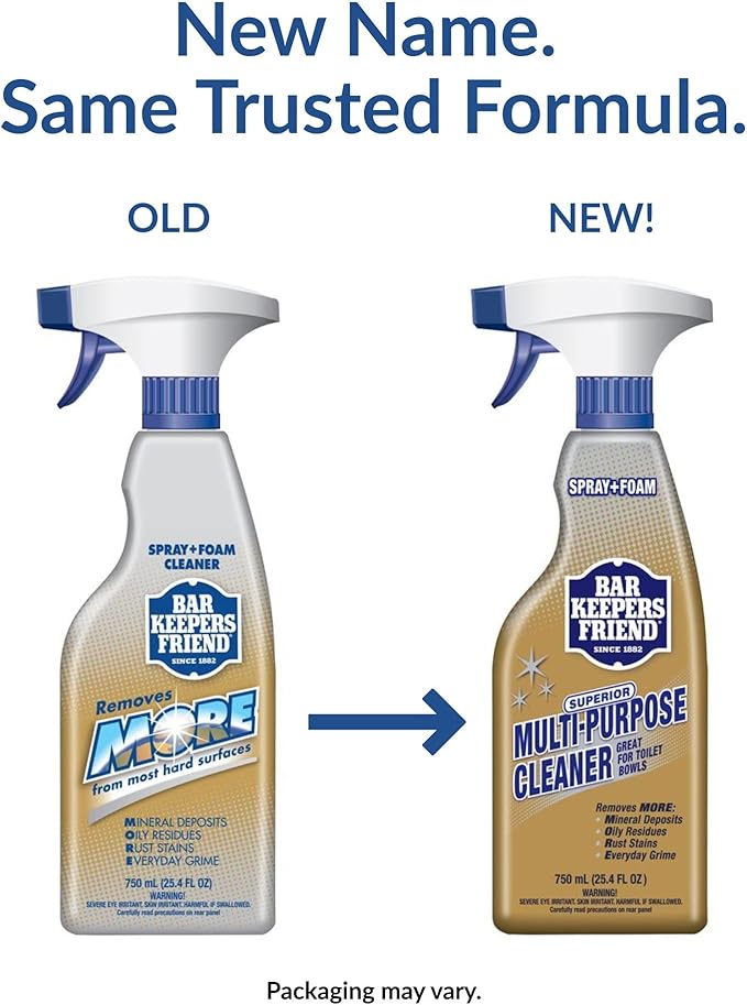 Bar Keepers Friend Soft Cleanser (26 oz) MORE Spray + Foam (25.4 oz) Multipurpose Cleaner Bundle, Stain & Rust Remover for Multi Surface Bathroom, Kitchen & Outdoor Cleaning