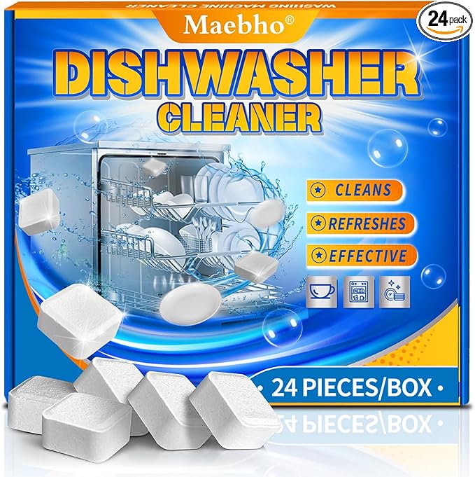 Dishwasher Cleaner and Deodorizer Tablets – 24 Pack, Natural Heavy Duty Deep Cleaning Descaler pods, Compatible with All Dish washer Models, Removes Limescale Grease& Odor, Septic Safe(1-Year Supply)