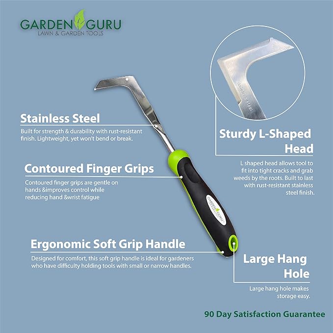 Garden Guru Patio Crack Weeder Tool with Ergonomic Handle – Stainless Steel Weed Puller for Patio Sidewalk Driveway Cracks | Rust Resistant