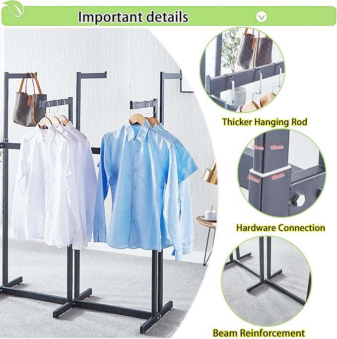 Floor Standing Metal Garment Rack - Heavy Retail Display Racks With Wheels, 6 Arms Clothing Rack, Square Tubing Portable Shirt Racks, Merchandise Display For Hanging Clothes (White)