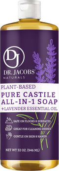 Dr. Jacobs Naturals Lavender Castile All-in-One Cleaner and Soap - Plant-Based Formula for House Cleaning Floors and Appliances - Gentle on Skin and the Planet - 32 oz, 1 Pack