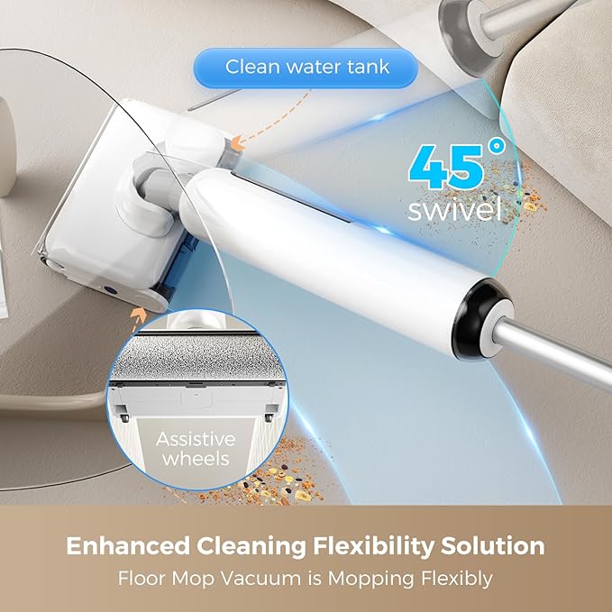 HABIUBIU Wet Dry Vacuum Cleaner, 180° Lay-Flat Cordless Vacuum Mop Combo with Edge Cleaning, All-in-One Floor Cleaner for Hard Floors, Self-Cleaning, 45mins Runtime, LED Display, Voice Prompts