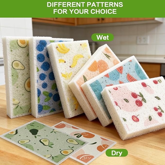 Scrub Sponge, 6 Kitchen Sponges for Cleaning Around the Home, Bathroom & More, Large Size Scratch-Free Dish Scrubber, Best for Nonstick Pots and Pans (4" x 6" x 1",Peach