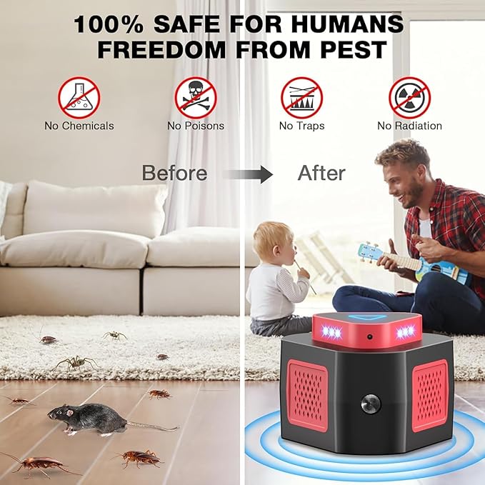 New Upgraded Rodent Repellent Ultrasonic Plug in Mouse Repellent Get Rid of Mice Permanently Electronic Repellent 4-Modes & Flashing Light, 360° Ultrasonic Mouse Blocker Rat Deterrent Indoor (2)