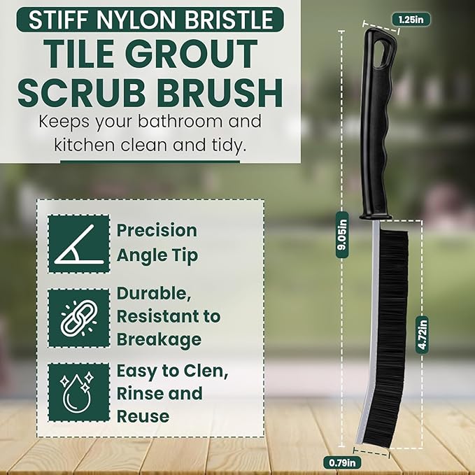 Crevice Cleaning Brush Set – 3Pcs Hard Bristle Cleaning Tools (2 Black & 1 White) for Grout, Tile Floors, Gaps & Narrow Spaces – Small Grout Scrub Brush for Bathroom, Shower, Window Tracks, Kitchen