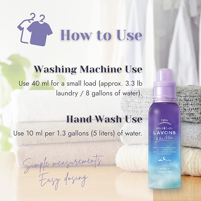 LAVONS Nontoxic Fabric Softeners Liquid, Fabric Conditioner with Organic Extracts, Natural Laundry Softener from Japan, Plant Based FABRIC Softener Sensitive Skin 16.9 Fl Oz to the Moon NOCTURNAL BLUE