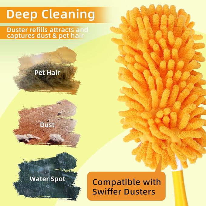 Reusable Duster Refill Compatible with Swiffer Duster Kit - Pet Heavy Duty Duster Refills Fit for Swiffer Extended Handle Duster - Microfiber 360 Duster Refills for Dusting Cleaning, 6 Pack
